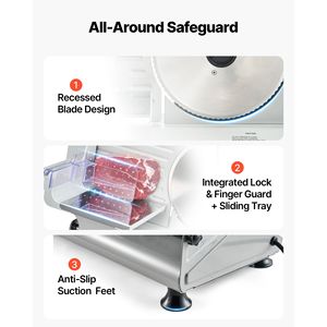 Affettatrice Elettrica per Alimenti da 8,6 Pollici, 2 Lame in SUS420, Potenza 200W, Doppio Blocco di Sicurezza, Tritacarne Regolabile da 0,6 Pollici - Product Image 6