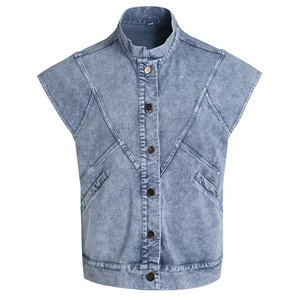 Autumn Fashion Casual Batwing Sleeve <b>Denim</b> <b>Jacket</b> Loose Cape Shirt Short Front Long Back Button-Up Design - Product Image 2