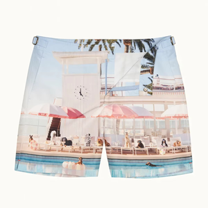 Short de bain imprimé scène de plage pour homme, taille mi-haute, fermeture boutonnée, séchage rapide, décontracté, 100 % polyester - Product Image 5