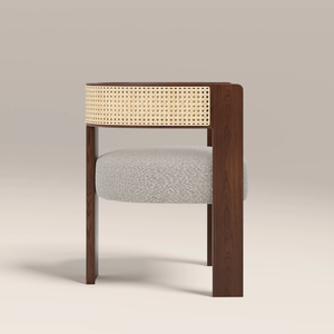 Modern Solid Wood <b>Dining</b> <b>Chair</b> Upholstered Fabric Seat Cane Back Midcentury Design Home Furniture - Product Image 3