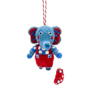 Eco-Friendly Handmade Wool <b>Felt</b> Elephant Holiday Ornament Red Blue Traditional <b>Animal</b> Wall Hanging Small Indoor Decoration - Product Image 2