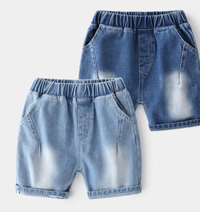 Shorts en jean pour garçons avec broderie de dessins animés, taille élastique, décontractés, en coton lavé - Product Image 3