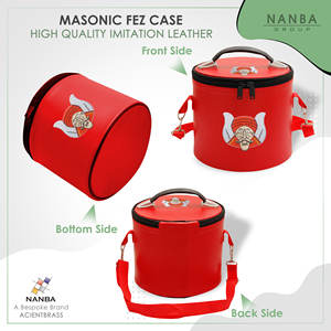 Red Embroidered Zipper Closure Handled Eco-Friendly <b>Large</b> Capacity Gruto Fez Case <b>Hat</b> Storage <b>Box</b> | Freemasonry - Product Image 2