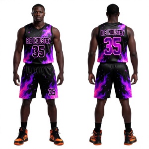 Tenues de basket-ball Pro Style Blue Fire Splash, maillot personnalisé avec short, numéro 35, équipement sportif d'équipe B.B Industry - Product Image 2