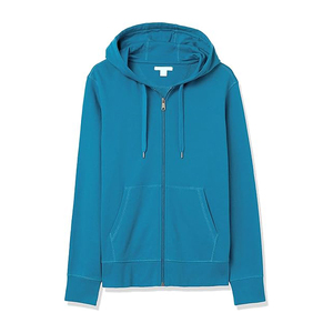 Sweat-shirt à capuche zippé pour homme, couleur turquoise, coupe classique, décontracté, pour l'automne, 100% coton, molleton tricoté, couleur unie - Product Image 5