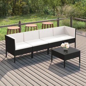Grand ensemble de salon de jardin en rotin PE noir avec housses amovibles, mobilier d'extérieur haut de gamme - Product Image 1