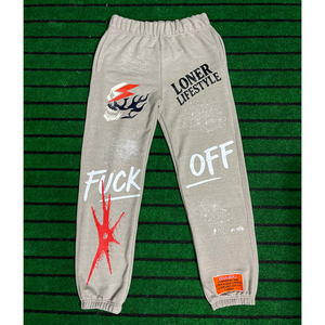 Loner Lifestyle Men's Gray Sweatpants <b>Elastic</b> <b>Waist</b> <b>Trousers</b> Distressed Print Street Style Joggers Autumn Wear <b>Trousers</b> For Sale - Product Image 1