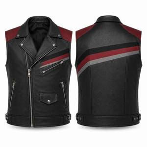 <b>Men's</b> <b>Black</b> Genuine Leather Casual Breathable Winter Biker <b>Vest</b> Racing Stripes Motorcycle Style Riding <b>Vest</b> - Product Image 3