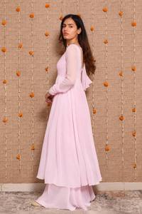 Pink Floor-Length Anarkali <b>Suit</b> With <b>Silver</b> Embellished Neckline Elegant Indian Pakistani Wedding Dress Women's Loose Fit - Product Image 2