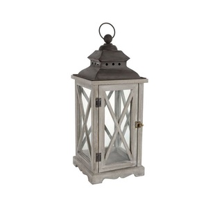 Farol de Madera Hecho a Mano con Ventanas de Vidrio Transparente y Asa de Cuerda, Centro de Mesa Rústico para Bodas - Product Image 3