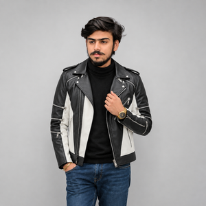 Chaqueta de moto unisex de cuero PU blanco con cremallera asimétrica y cuello vuelto - Product Image 5