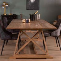Table à manger asiatique Vandana Ivory Layer 240cm en bois massif avec plateau rectangulaire