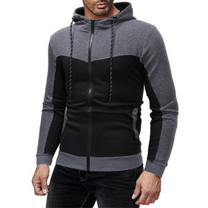 Men's <b>Red</b> Black Color Blocking Hooded Zip-Up Sweatshirt Slim Fit Casual Autumn Wear French Terry Knitted <b>Hoodie</b> - Product Image 2