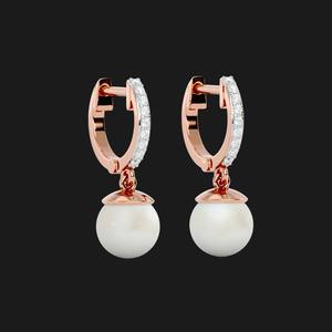 Boucles d'oreilles créoles avec perles, en argent sterling, pavé de zircons, élégantes, minimalistes, luxueuses, bijoux pour femmes, cadeau - Product Image 2