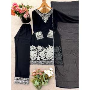 Designer <b>Women's</b> Top-Bottom-Dupatta Set with Elegant Embroidery Sequence <b>Work</b> - Product Image 3