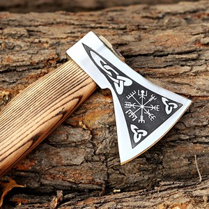 Hache Viking en acier industriel à haute teneur en carbone, manche en bois de frêne personnalisé OEM, hache à barbe, étui en cuir - Product Image 3