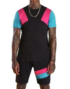 Conjunto de ropa deportiva para hombre, conjunto de 2 piezas de camiseta y pantalones cortos de Color a rayas, chándal de verano, 2021 - Product Image 2