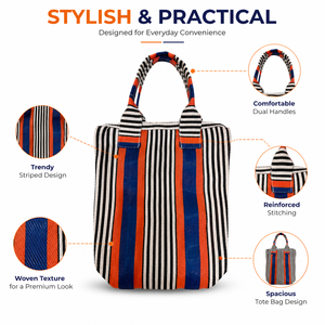 Custom Striped <b>Nylon</b> Tote Bag Reusable Shopping <b>Handbag</b> Lightweight Carry Bag for Daily Travel and Grocery Use - Product Image 6