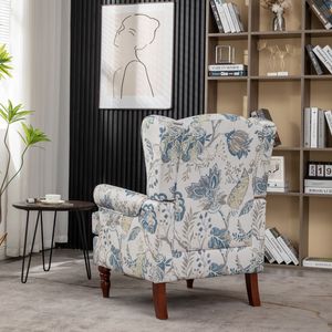 Poltrona Moderna con Design Floreale e Gambe in Legno Retrò, Comoda Sedia Imbottita per Soggiorno e Camera da Letto - Product Image 3
