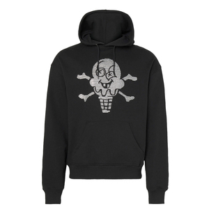 Sudadera con capucha de forro polar para hombre, personalizada al por mayor, de gramaje alto, negra, con pedrería, de corte holgado, con estampado gráfico de calavera de helado, tipo jersey - Product Image 1