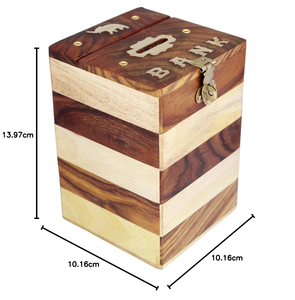 Handmade Wooden Square Savings <b>Box</b> <b>with</b> Padlock Coin Money Bank <b>Cash</b> Budget Storage <b>Box</b> Decorative Wooden Piggy Bank for Home - Product Image 3
