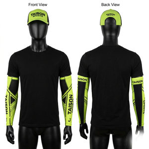 Manchon de bras de football américain en polyester élasthanne 240 GSM de qualité supérieure, vert fluo avec panneaux latéraux en maille noire, logo personnalisé par sublimation - Product Image 1