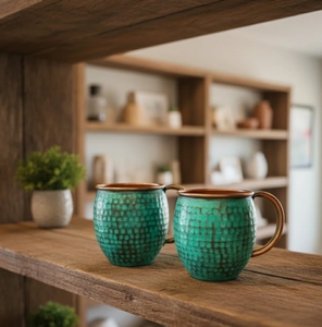 Taza Moscow Mule de Acero Inoxidable Verde Pátina al por Mayor, Vaso Artesanal para Cócteles con Asa a Juego, Estilo Antiguo para Bar - Product Image 2