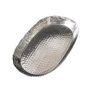 Plat de service en aluminium martelé écologique, forme personnalisée, argenté, pour salades de fruits et collations, idéal pour la maison, les mariages et les hôtels - Product Image 1