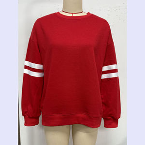 เสื้อสเวตเชิ้ตโอเวอร์ไซส์ แขนลายทาง คอวี ทรงหลวม สไตล์ลำลอง สำหรับผู้หญิง วัยรุ่น สาวๆ รุ่น OEM 2026 Fall Drop Shoulder - Product Image 3