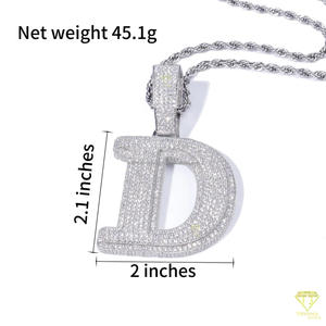 Collar Personalizado con Colgante de Letra 'D' con Diamantes de Moissanita, Estilo Hip Hop, Cadena de Lujo con Brillantes - Product Image 4