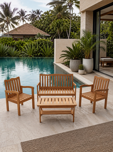 Modern Solid Teak Wood Outdoor Patio Furniture Set <b>Garden</b> <b>Bench</b> Armchair Coffee <b>Table</b> - Product Image 2