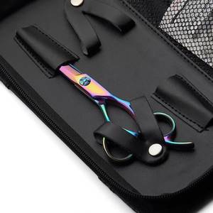 Ensemble de ciseaux à cheveux arc-en-ciel en acier inoxydable, ciseaux à effiler à long manche pour droitiers, usage professionnel en salon - Product Image 5