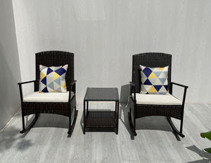 RK00064, Silla Mecedora de Ratán y Acero Moderna de Alta Calidad, con Cojín de Poliéster y Vidrio Templado, Muebles de Exterior para Hotel - Product Image 3