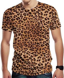 Camiseta de terciopelo antiarrugas con cuello redondo y manga corta para hombre, estilo gótico con estampado de leopardo, corte regular, para verano - Product Image 1