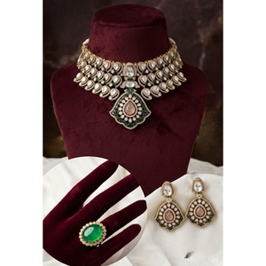 Radiant Premium Quality Gold Plated Next To Real Moissanite Doublet Choker With Earrings & Adjustable Doublet <b>Ring</b> Set - Product Image 1