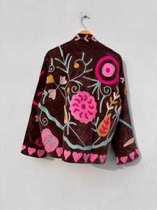 Chaqueta Blusón de Terciopelo Bordada con Estampado Floral, Manga Larga, Cuello Camisero, Chaqueta de Otoño para Mujer con Cierre de Cremallera - Product Image 2