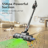 Aspirateur balai sans fil portatif avec nettoyage automatique de la poussière, filtration HEPA humide et sèche, puissance d'aspiration de 25 Kpa, lumière laser verte