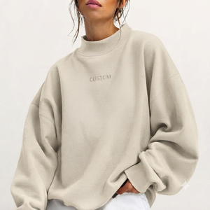 เสื้อคอเต่าโอเวอร์ไซส์สำหรับผู้หญิง สีพื้น ผ้าฝ้าย แขนยาว สตรีทแวร์ แฟชั่น ดีไซน์ไหล่ตก ผ้าระบายอากาศได้ดี - Product Image 1