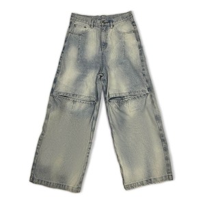 Jean décontracté personnalisable coupe ample jambe large pour homme 100% coton délavé effet neige avec logo avant taille mi-haute - Product Image 3