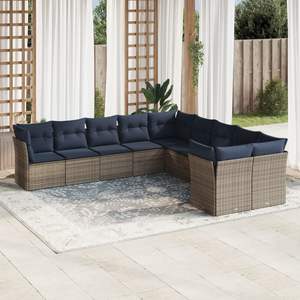 Ensemble de canapés de patio en poly rotin gris de 10 pièces avec coussins Collection de meubles d'extérieur durables - Product Image 1