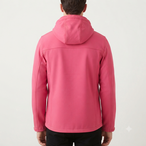 Veste à capuche rose pour homme, fermeture éclair intégrale, coupe-vent, vêtement d'extérieur décontracté, coupe régulière, couleur unie, matière polyester, pour l'automne - Product Image 2