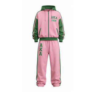 Ensemble de survêtement streetwear Alpha Kapa Alpha pour homme, rose et vert, en polyester/coton, avec sweat à capuche et pantalon de jogging, manches longues, tenue décontractée assortie - Product Image 5
