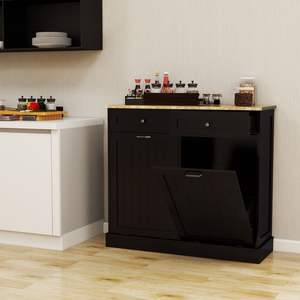 Gabinete de Basura Inclinable de Dos Compartimentos con Dos Cajones para Cocina, Color Negro - Product Image 3