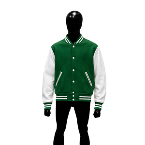HIGH QUALITY <b>Men's</b> Green <b>White</b> Varsity <b>Jacket</b> Casual Turn-down Collar Regular Fit Polyester Material Autumn Wear PREMIUM LETTERM - Product Image 1