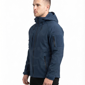 Hot Selling <b>Soft</b> <b>Shell</b> Waterproof Windproof <b>Hooded</b> Long Zipper Mandarin Collar Men Tactical Hiking <b>Jackets</b> - Product Image 4