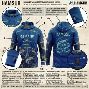 HAMSUB Men's <b>Long</b> <b>Sleeve</b> Fishing Shirt UPF 50 Anti-UV Printed <b>Top</b> <b>Blue</b> Topographic Pattern Pullover - Product Image 3