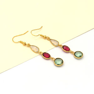 Pendientes Colgantes con Engaste de Bisel, Estilo Bohemio, con Múltiples Gemas de Ópalo Rosa, Fucsia, Verde y Amatista |   Hecho a Mano, Chapado en Oro de 18K - Product Image 4