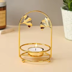ที่วางเทียนทองเหลืองลายใบแปะก๊วยสำหรับตกแต่งบ้าน - Product Image 3