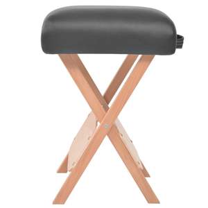 Tabouret de massage pliable en similicuir noir (100% PVC) en bois massif, élégant et confortable, pour thérapeutes - Product Image 3
