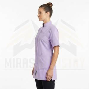 Blouses de travail pour femmes, lavande, manches courtes, avec poches avant et fermeture éclair, confortables - Product Image 3